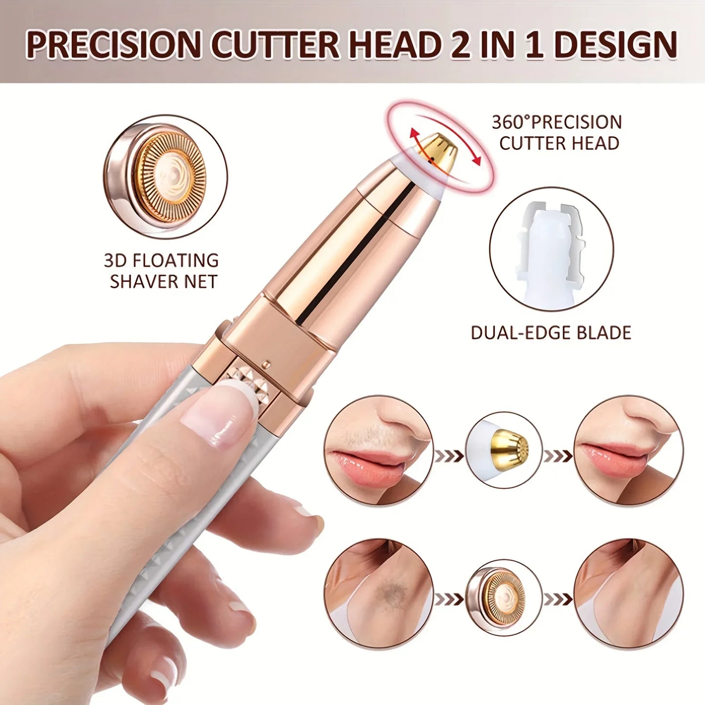 2 in 1 Multifunctional Lipstick Shaver with LED Light Armpit Hair Leg Hair Shaver Electric Eyebrow Shaver Women's Hair Remover